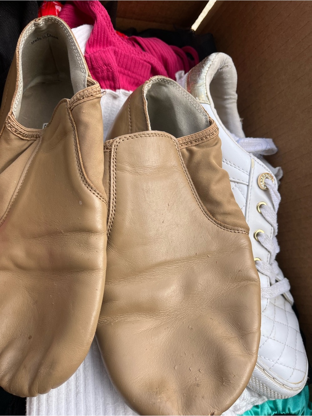 Tan Leather Slip-On Dance Shoes